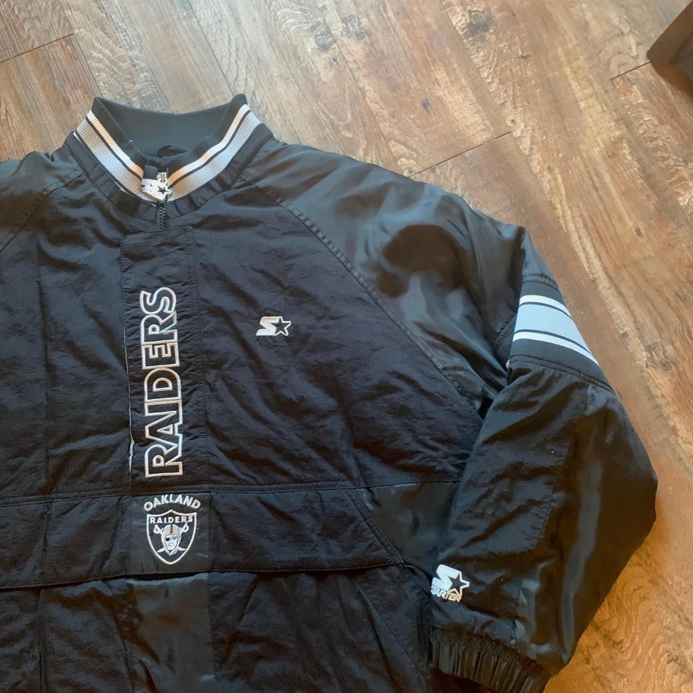 Starter Oakland Raiders Jacket‎ Mens XL Black Nylon Puffer Anorak Vintage Good - Picture 6 of 7